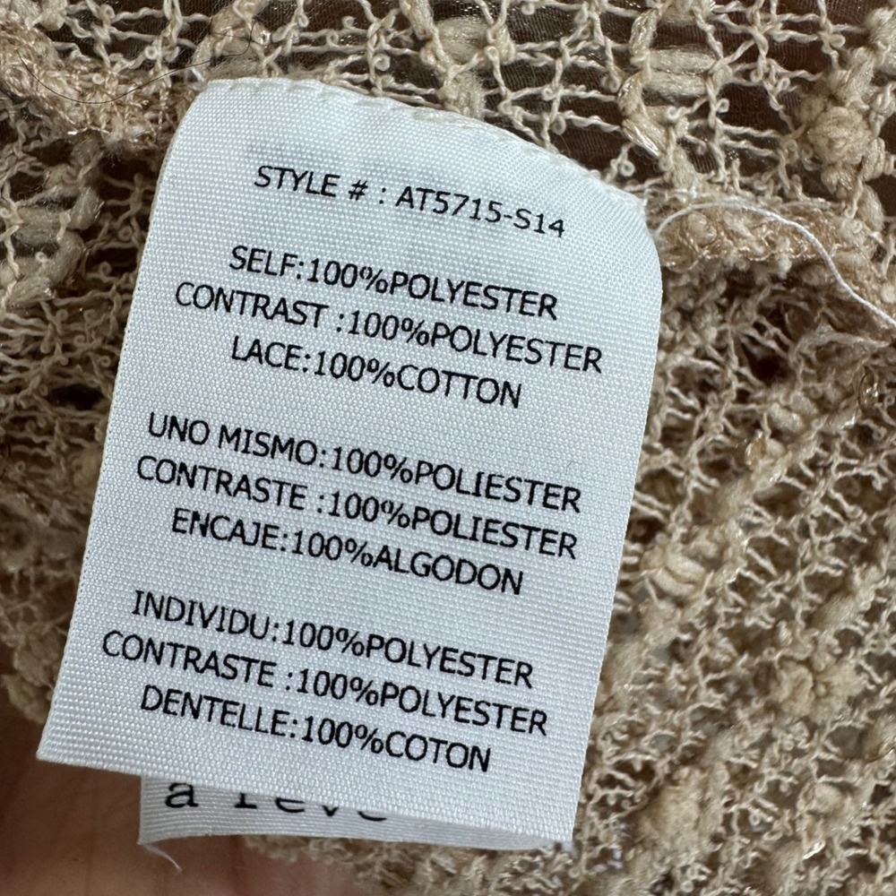 a'reve‎ Womens L Lace Long Sleeve Boho Knit Top Beige Brown Casual Pullover - Picture 12 of 12